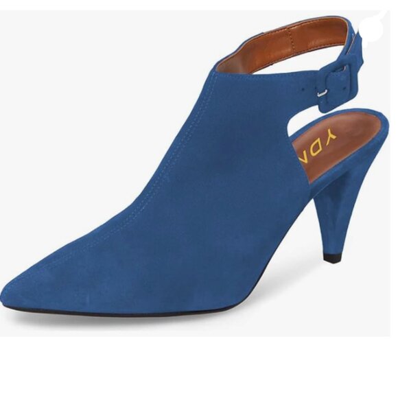 YDN Blue Pointed Toe Cone High Heels Slingback Ankle Strap Faux Suede Booties - Picture 1 of 8